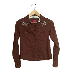 Mossimo Embroidered Brown Western Snap Shirt Champion Women’s Size Medium